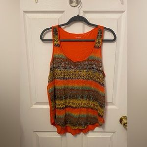 Express orange colorful patterned tank top with clear sequins.
